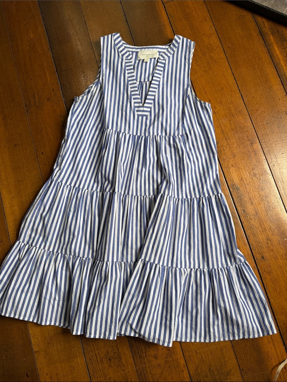 Tuckernuck by Pomander Place/Blue & White Striped Tiered Midi Dress